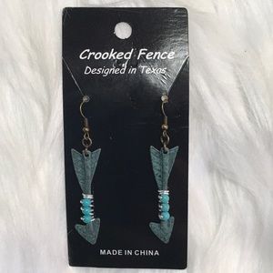 Crooked Fence Turquoise Patina Arrow Earrings NWT